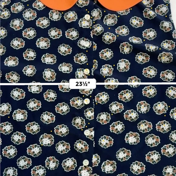 Navy Floral Sleeveless Crop Top with Coral Peter Pan Collar Size XL - Picture 7 of 7